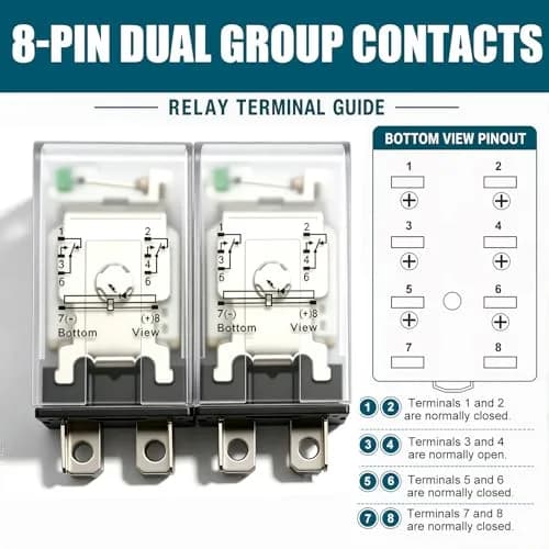 mxuteuk DPDT Electromagnetic Power Relay JQX-13FL DC 12V Coil 8 Pin 10A with Base and DIN Rail Mount (2-Pack, Black) thumbnail 5