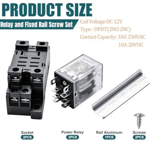 mxuteuk DPDT Electromagnetic Power Relay JQX-13FL DC 12V Coil 8 Pin 10A with Base and DIN Rail Mount (2-Pack, Black) thumbnail 2