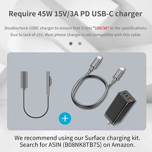 Sisyphy Surface Connect to USB-C Charging Cable 20cm (0.7ft) | Charge Surface Pro with USB-C PD Charger thumbnail 4