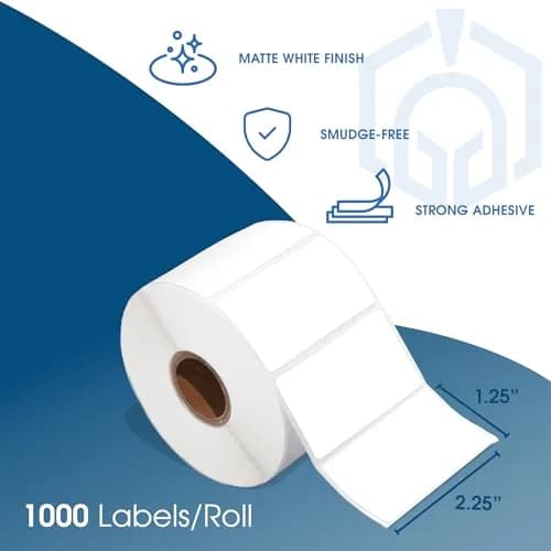 Spartan Industrial 2.25" x 1.25" Direct Thermal Labels (10000 Count, 10 Rolls) | Matte White, Permanent Adhesive, Perforated, Fade & Scratch Resistant thumbnail 2