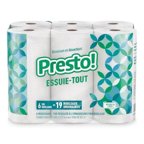 Presto! Ultra-Strong Premium Paper Towels 6 Rolls | 158 Sheets per Roll, White, Flex-a-Size, Equivalent to 19 Regular Rolls thumbnail 2