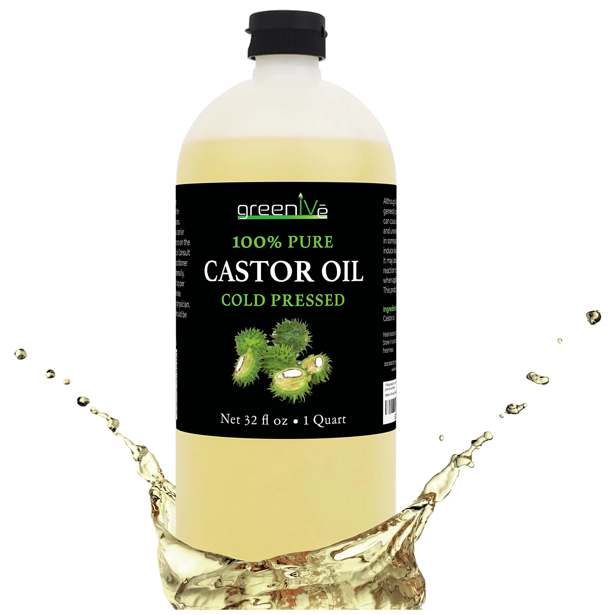 GreenIVe 100% Pure Cold-Pressed Castor Oil 120ml (4 Fl Oz) | For Hair Growth, Eyelashes, Eyebrows, Skin Moisturizer — 32 Fl Oz
