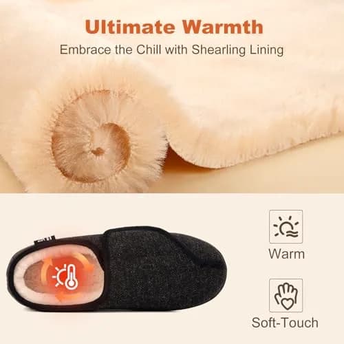LongBay Women's Adjustable Memory Foam Slippers Black | Wide Fit, Orthopedic Support thumbnail 4