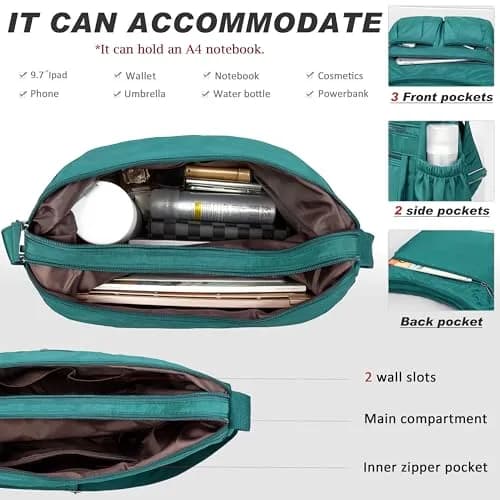 VOLGANIK ROCK Large Waterproof Nylon Crossbody Purse | Lightweight Travel Shoulder Handbag for Women thumbnail 4