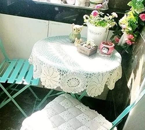 Hetao Handmade Crochet Round Tablecloth Doilies Lace Table Covers White 80 cm (31 Inch) | Elegant Lace Design for Dining Tables thumbnail 3