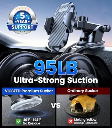 VICSEED 2026 Ultimate Sturdy Car Phone Holder 95+LBS Suction | Universal Long Arm Mount for Car Dashboard & Windshield thumbnail 4