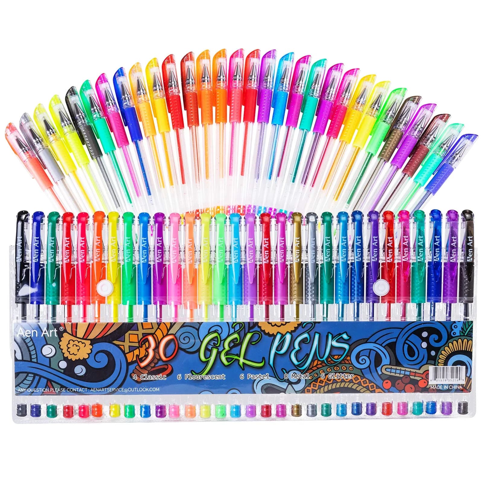 Aen Art Gel Pens for Adult Coloring Books, 30 Colors, Fine Point, 0.8mm | Bright & Vivid Colors for Art & Craft - main product image