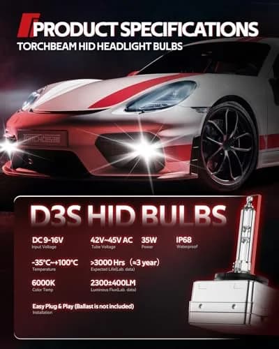 Torchbeam D3S HID Headlight Bulbs 6000K Cool White 35W 3800 Lumens Pack of 2 | Direct HID Assembly Replacement thumbnail 2