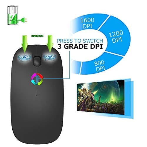 KLO Rechargeable Wireless Mouse | Bluetooth 5.2/3.0, USB-C/2.4G, 1600 DPI, Black thumbnail 2