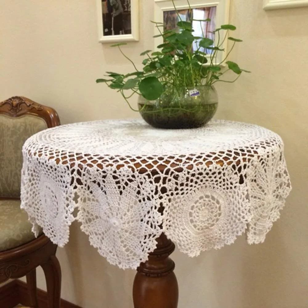 Hetao Handmade Crochet Round Tablecloth Doilies Lace Table Covers White 80 cm (31 Inch) | Elegant Lace Design for Dining Tables — White