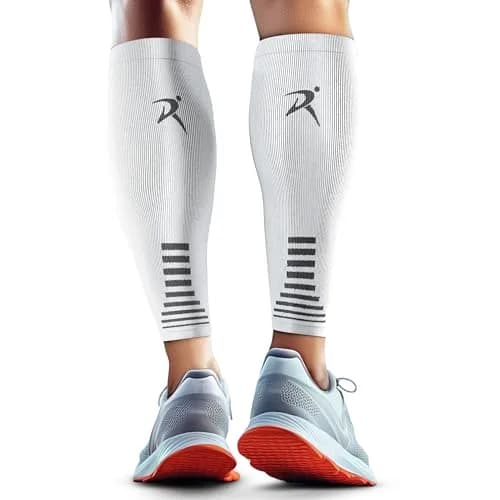 Rymora Calf Compression Sleeves for Men & Women (Pair) White Large | Graduated Compression for Shin Splints & Recovery thumbnail 1