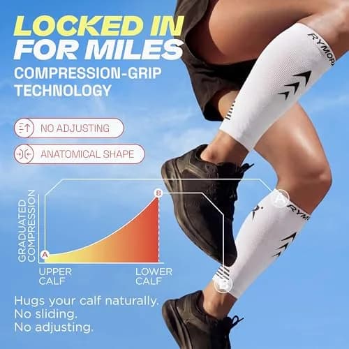 Rymora Calf Compression Sleeves for Men & Women (Pair) White Large | Graduated Compression for Shin Splints & Recovery thumbnail 6