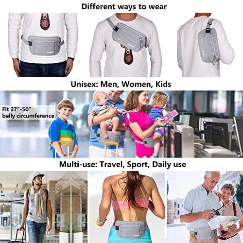 LANNEY RFID Blocking Money Belt with 10 Bonus Card Sleeves | 10.2 inch (25.9 cm) Length, Silver Gray thumbnail 6