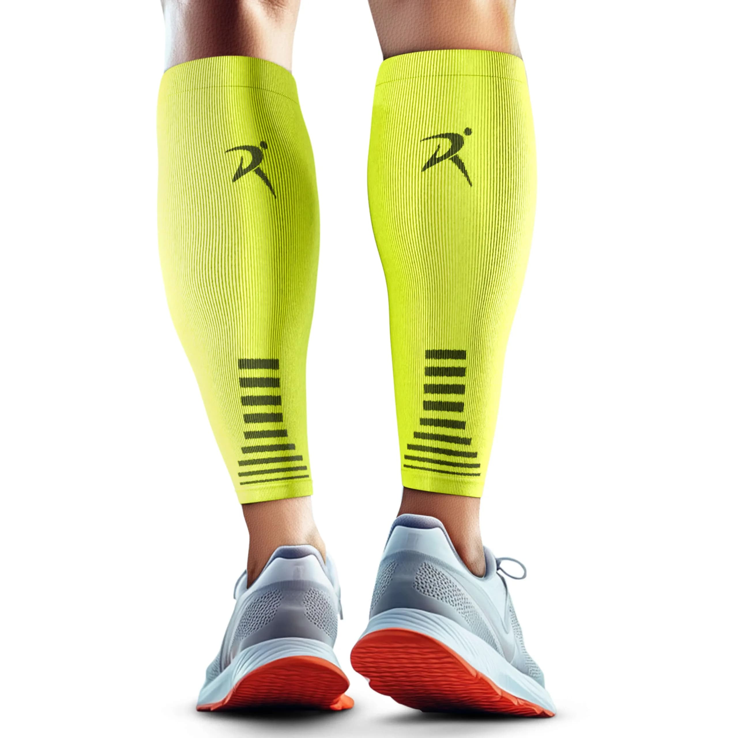 Rymora Calf Compression Sleeves for Men & Women (Pair) Black Small | Graduated Compression for Shin Splints & Recovery — Neon Yellow