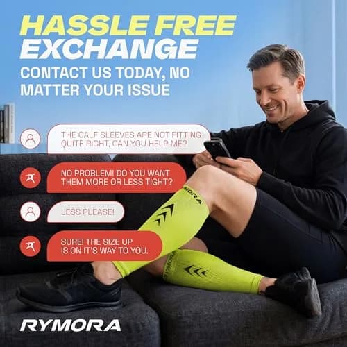 Rymora Calf Compression Sleeves for Men & Women (Pair) Neon Yellow Small | Graduated Compression for Shin Splints & Recovery thumbnail 9