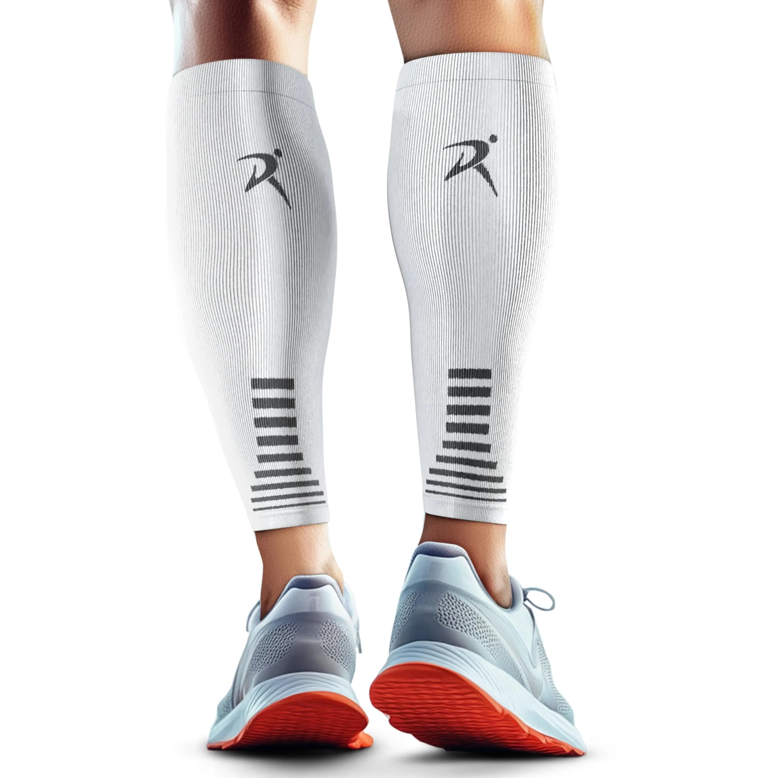 Rymora Calf Compression Sleeves for Men & Women (Pair) Black Small | Graduated Compression for Shin Splints & Recovery — White / X-Large