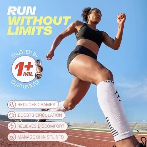 Rymora Calf Compression Sleeves for Men & Women (Pair) White XL | Graduated Support for Running & Shin Splints thumbnail 2