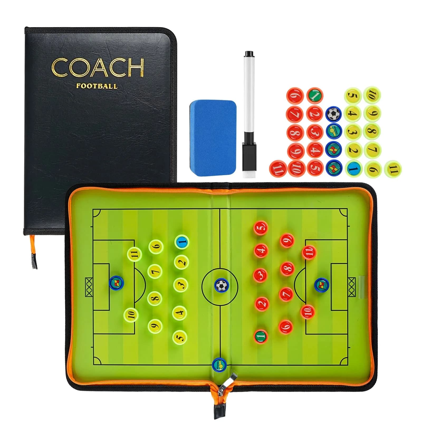 Pure Vie Magnetic Soccer Coaching Board Football Tactics Clipboard with Full Set of Magnets & Marker (Folded 21x28cm, Expanded 42x28cm) - main product image