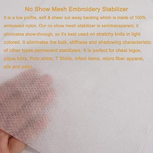 New brothread No Show Mesh Embroidery Stabilizer 8"x8" - 100 Precut Sheets | Lightweight, Sheer, Permanent Support for Stretchy Knits thumbnail 3