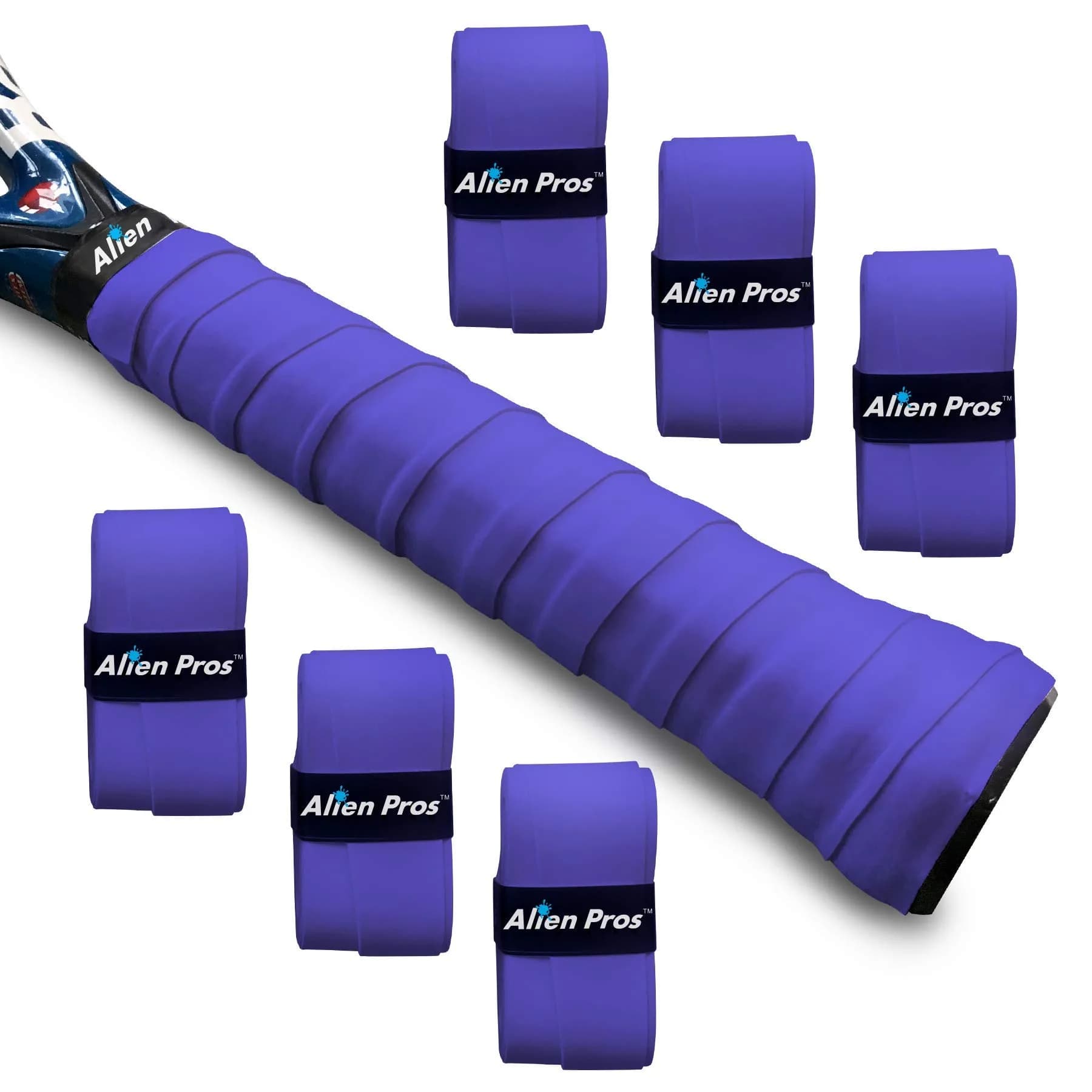ALIEN PROS Tennis Racket Grip Tape (6 Grips) - Precut and Dry Feel Tennis Grip - Wrap Your Racquet for High Performance (6 Grips, Purple) | Dry Feel, Absorbs Sweat - main product image