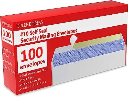 Splendoress Self Seal Envelopes #10 Size (4-1/8 x 9-1/2 Inches) | 100 Pack Business Mailing Security Peel and Seal thumbnail 1