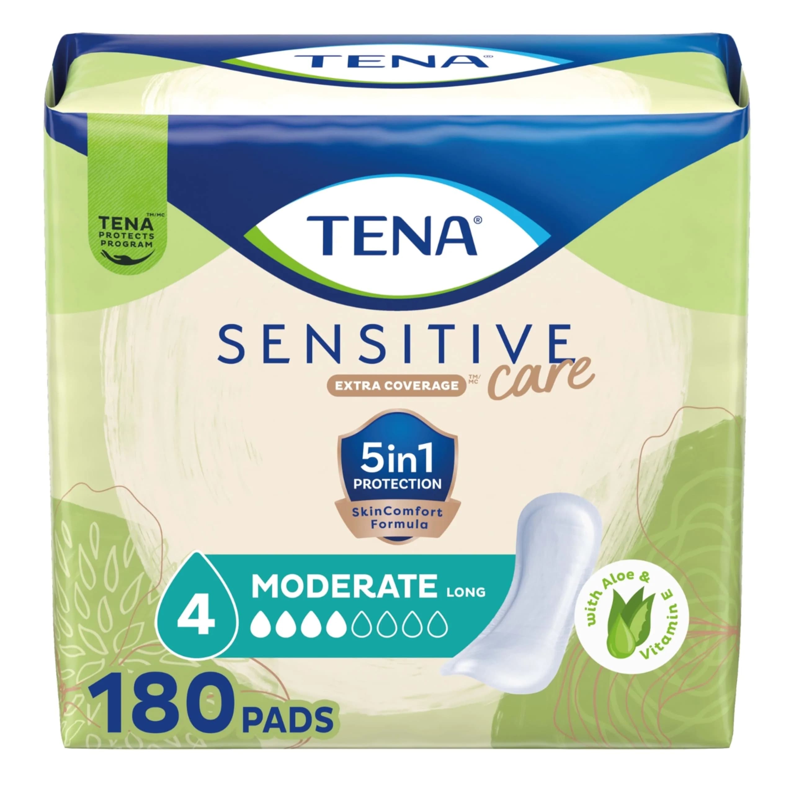 TENA Sensitive Care Moderate Incontinence Pads for Women, Regular, 216 Count | Dermatologist Tested & Hypoallergenic — Moderate Long