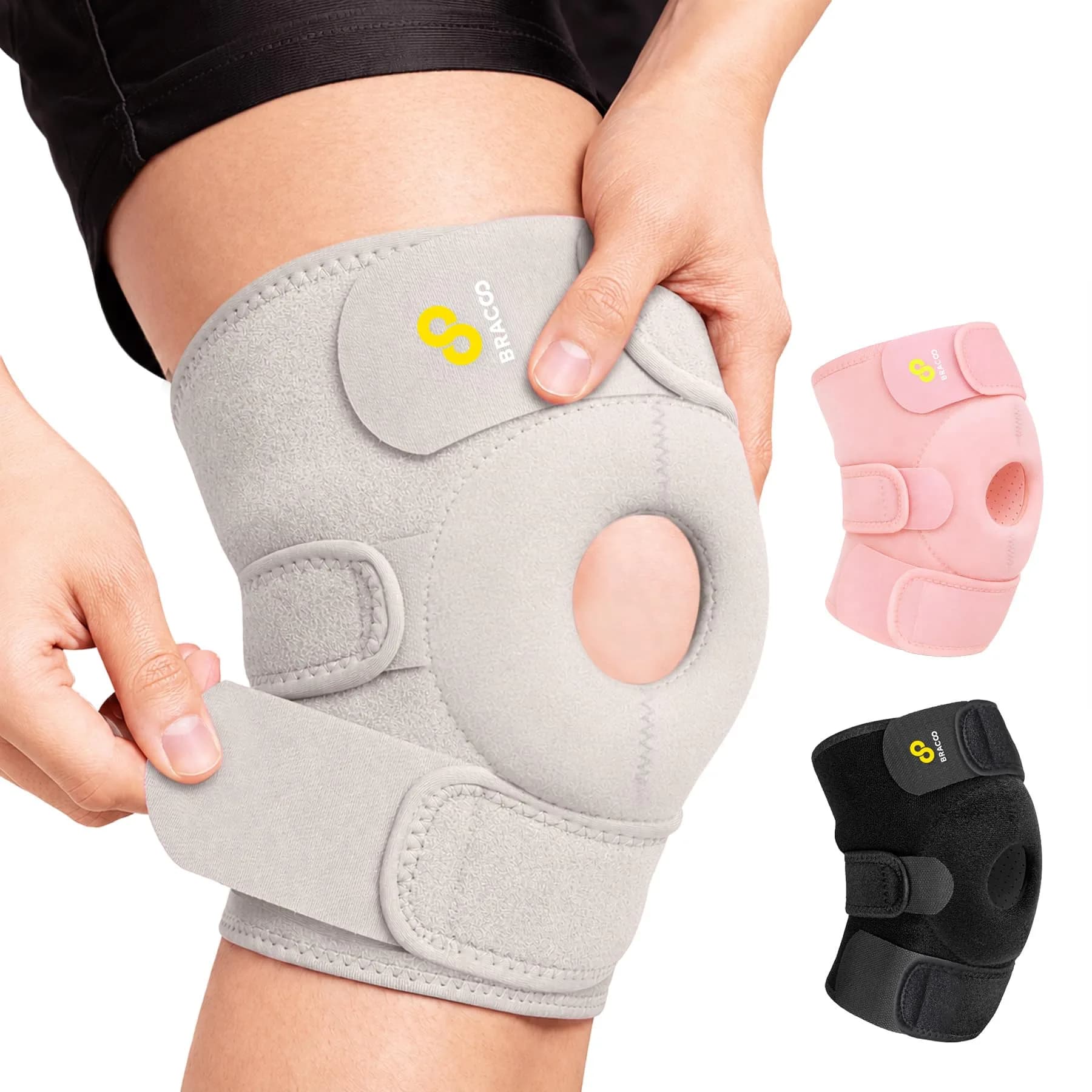 Bracoo Adjustable Knee Support Brace with Patellar Pad & Stabilizer Ring | 33-46cm (13-18 inch)