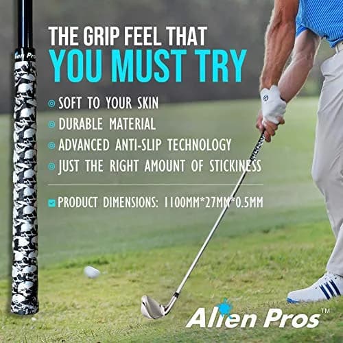 ALIEN PROS Skull Black Golf Grip Wrapping Tapes (3-Pack) 2.54 cm (1 inch) Wide | Re-grip in Under 1 Minute thumbnail 4