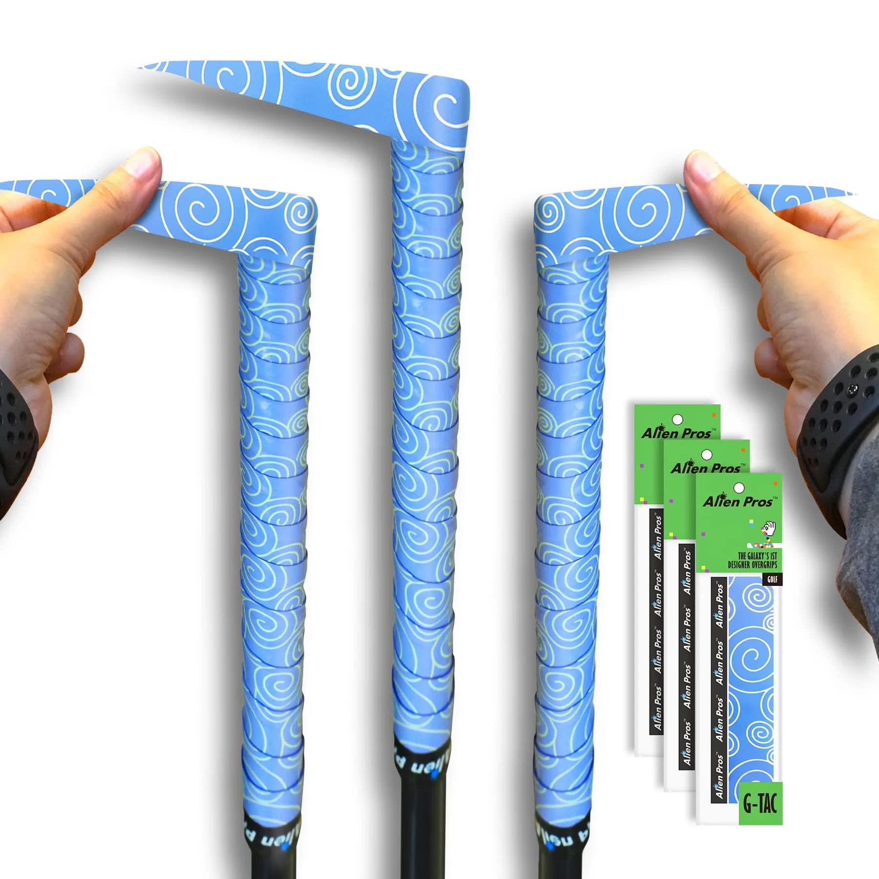 ALIEN PROS Skull Black Golf Grip Wrapping Tapes (3-Pack) 2.54 cm (1 inch) Wide | Re-grip in Under 1 Minute — Blue Clouds