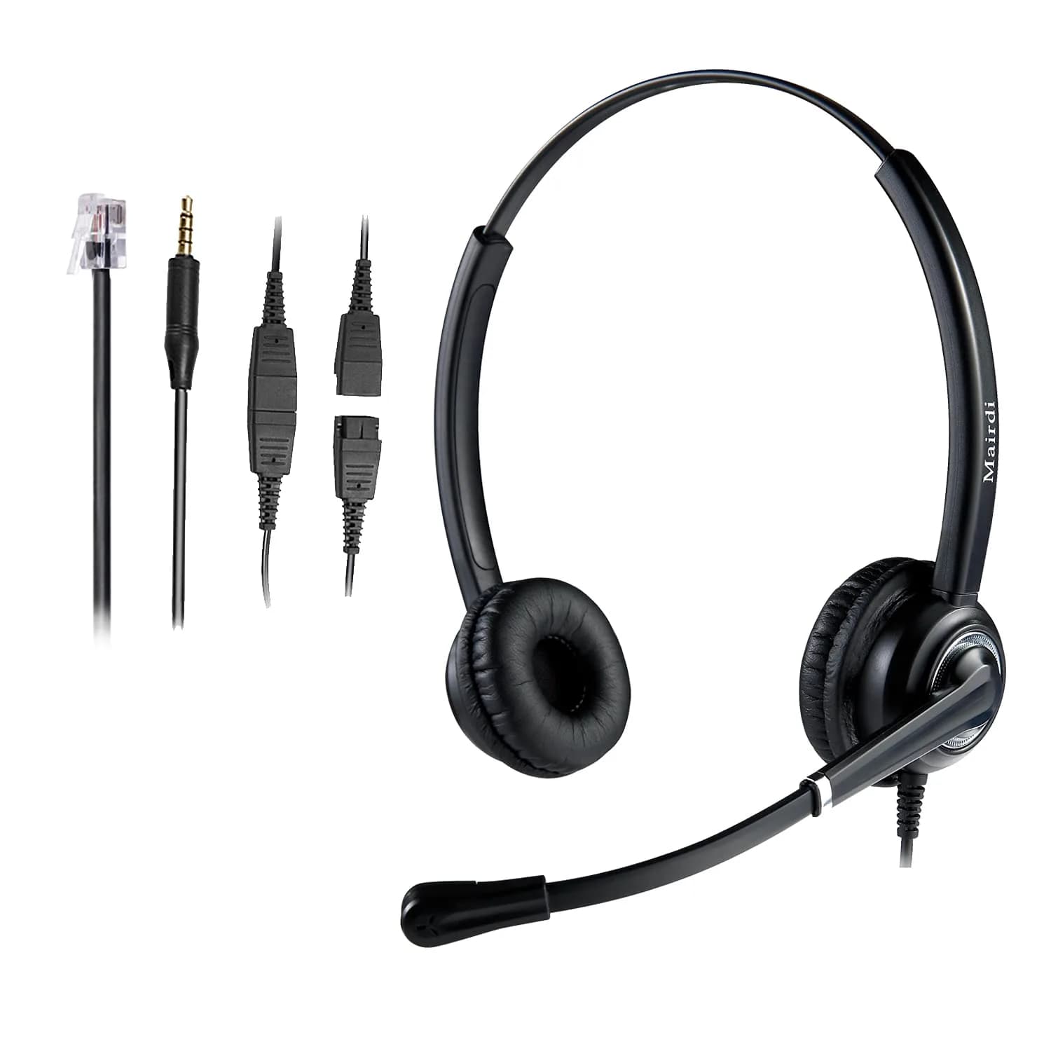 MAIRDI Telephone Headset with RJ9 & 3.5mm Jack | Noise Canceling Mic for Call Centers & Office - main product image