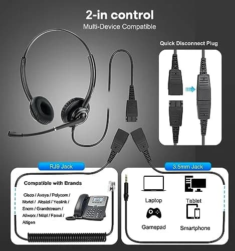 MAIRDI Telephone Headset with RJ9 & 3.5mm Jack | Noise Canceling Mic for Call Centers & Office thumbnail 3