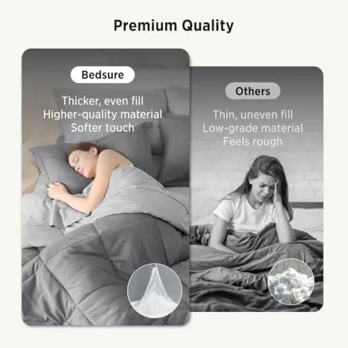 Bedsure Bed in a Bag King Reversible Comforter Set 7 Pieces | All-Season Microfiber Bedding in Grey/Light Grey thumbnail 5