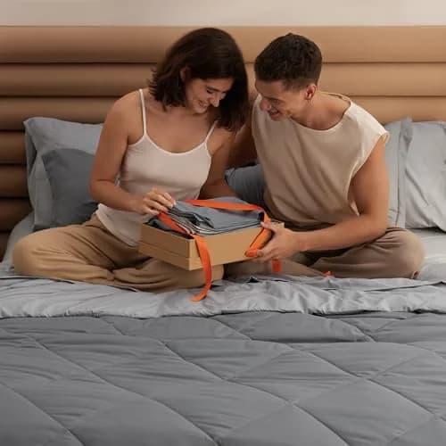 Bedsure Bed in a Bag King Reversible Comforter Set 7 Pieces | All-Season Microfiber Bedding in Grey/Light Grey thumbnail 7