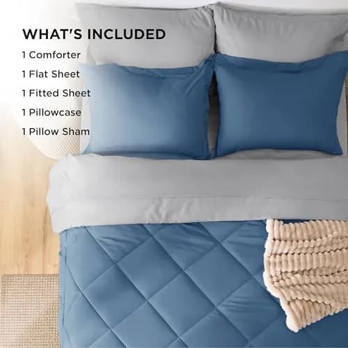 Bedsure Twin Comforter Set Reversible Bed Set 5 Pcs Slate Blue/Light Grey | All-Season Microfiber Bedding thumbnail 6