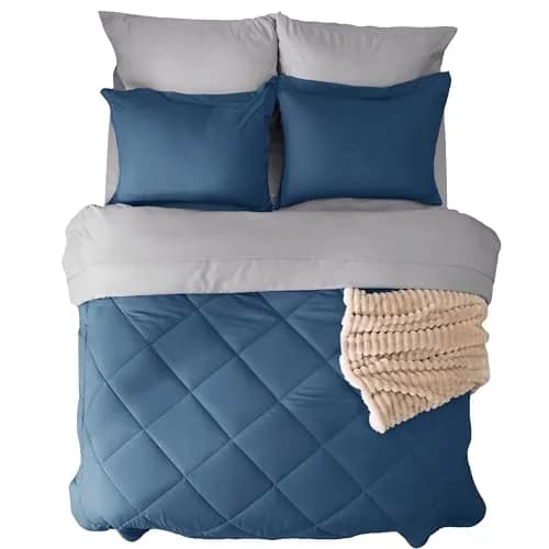 Bedsure Twin Comforter Set Reversible Bed Set 5 Pcs Slate Blue/Light Grey | All-Season Microfiber Bedding thumbnail 7