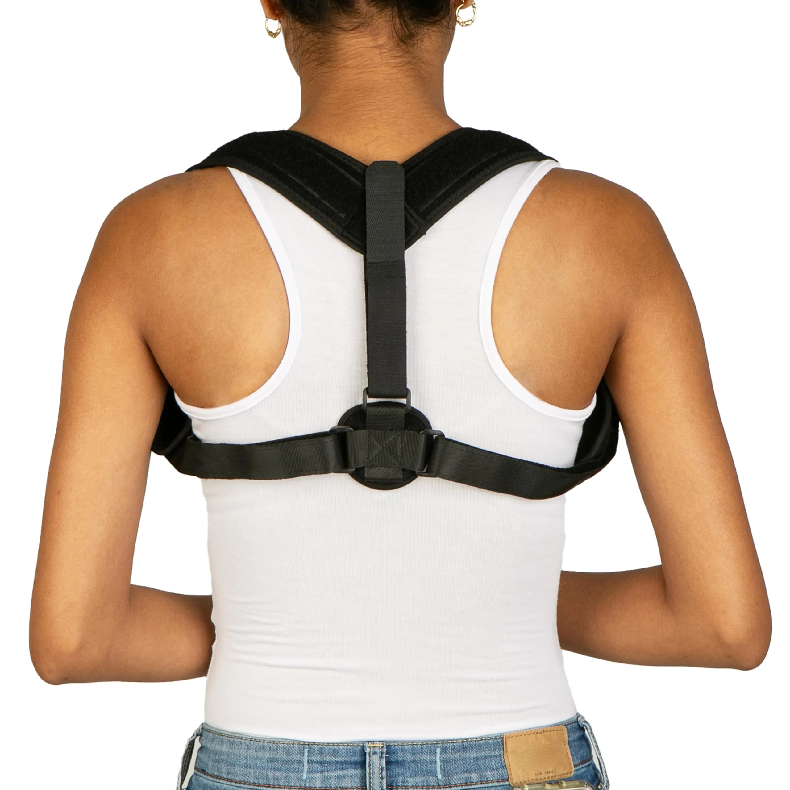 Mind Reader Posture Corrector, Adjustable Clavicle Brace, Lightweight, Nylon, 14"L x 4.25"W x 11.5"H, Black | Support for Spinal & Shoulder Alignment - main product image