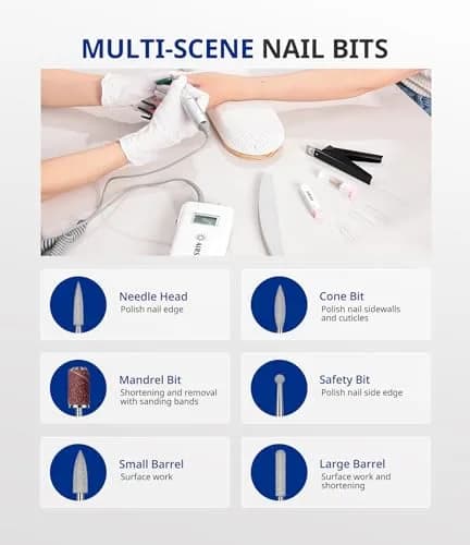 AIRSEE Rechargeable 30000RPM Electric Nail Drill, E8 White | Professional Salon & Home Use thumbnail 7