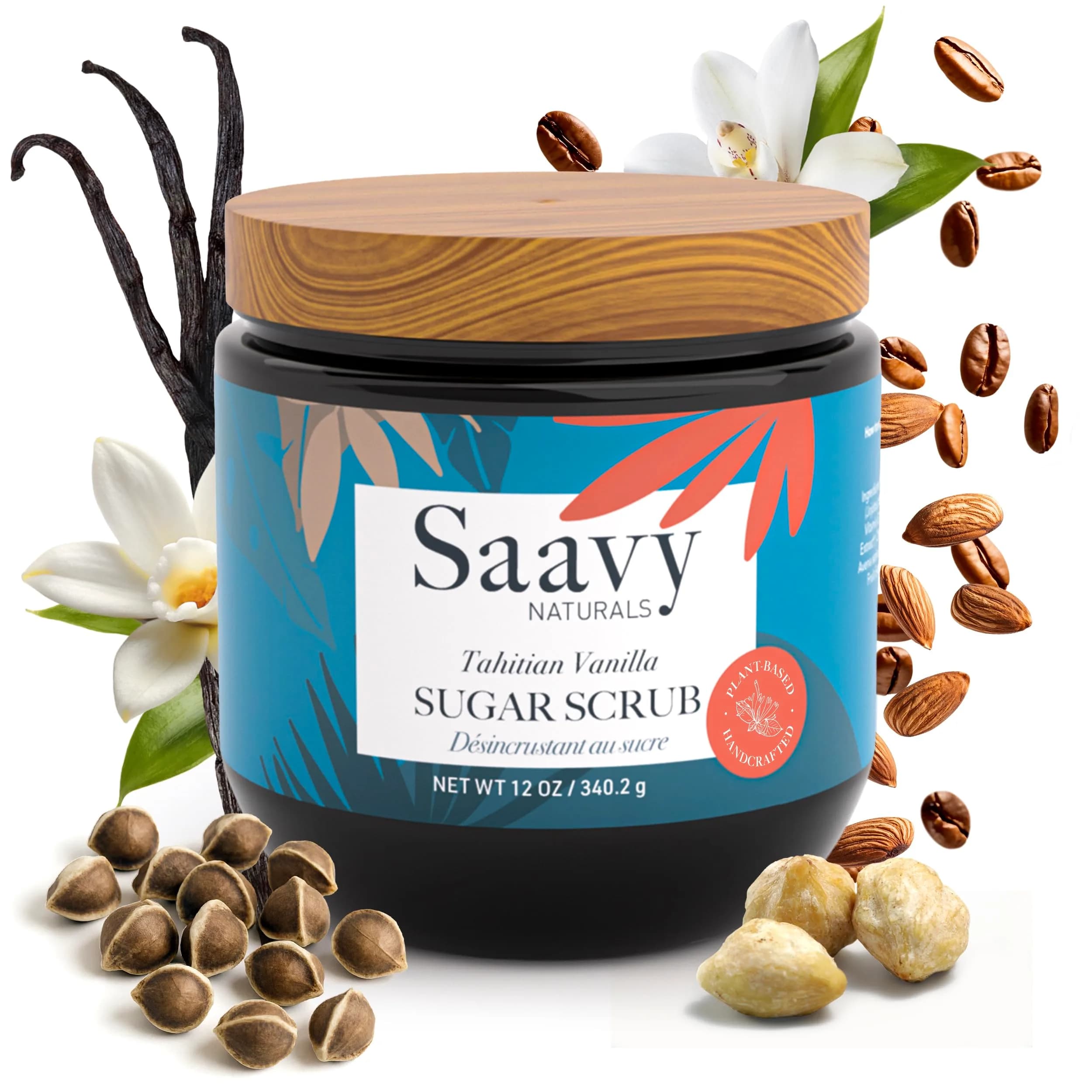 Saavy Naturals Body Scrub - Scented Sugar Vanilla Extract, Vegan Exfoliating with Vitamin E, Gentle for Sensitive Skin – Made in USA – Tahitian Vanilla (1 Pack) - 12 oz - main product image