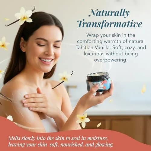 Saavy Naturals Body Scrub - Scented Sugar Vanilla Extract, Vegan Exfoliating with Vitamin E, Gentle for Sensitive Skin – Made in USA – Tahitian Vanilla (1 Pack) - 12 oz thumbnail 6