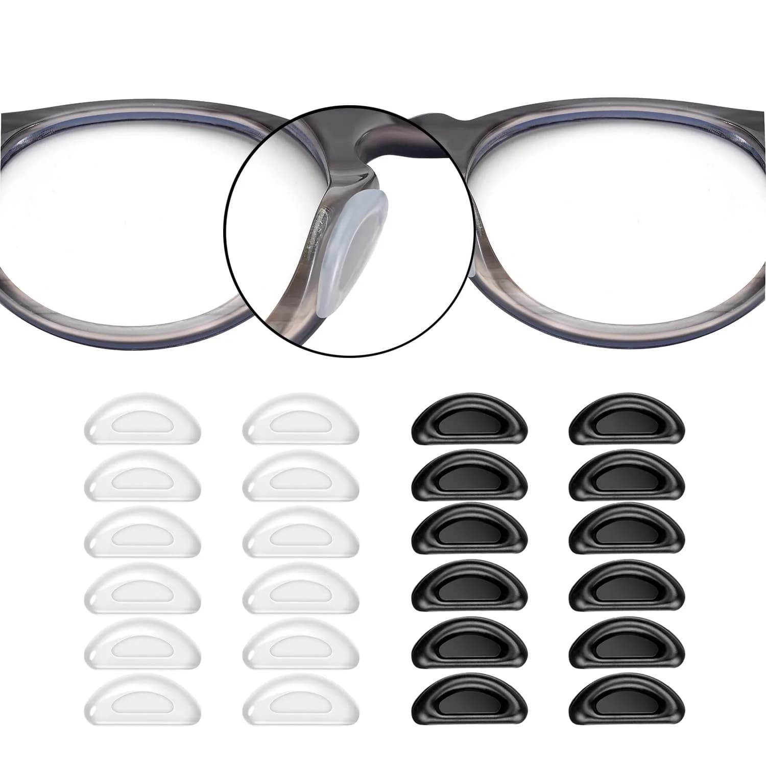 SMARTTOP Adhesive Nose Pad, 20 Pairs | Silicone Anti-Slip for Glasses & Sunglasses, 18mm, 1mm Thick - main product image