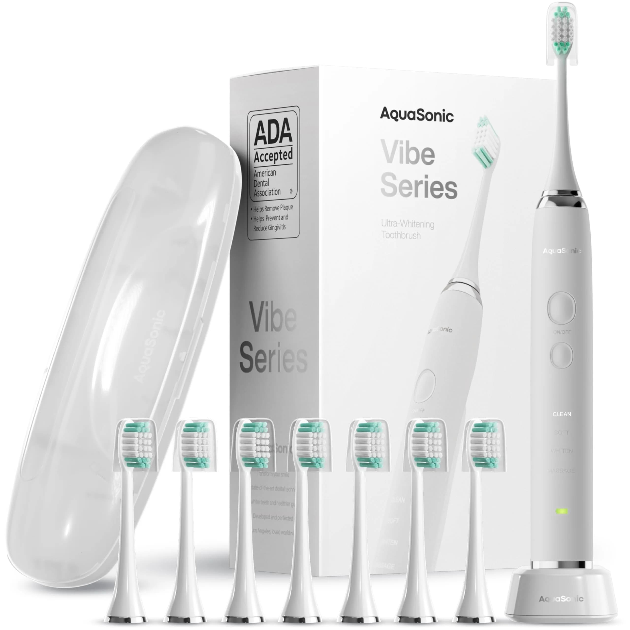 Aquasonic Vibe Series Ultra-Whitening Toothbrush – ADA Accepted Electric Toothbrush 1 Count (Pack of 1) | 40,000 VPM Motor & Wireless Charging — Optic White