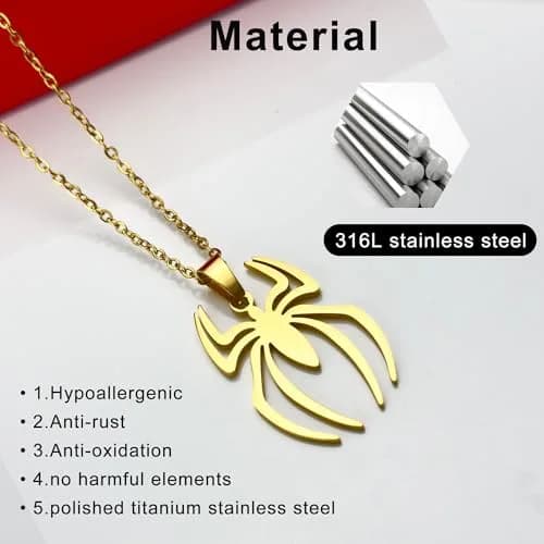 RZCXBS Spider Pendant Necklace for Men and Women Stainless Steel Gold 45 cm (17.71 inches) | Unisex Cool Design thumbnail 6