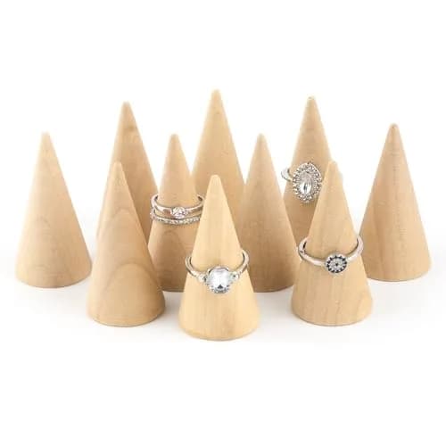AUEAR 10 Pack Wood Cone Ring Holder 2.5cm (0.98in) Base Diameter x 5cm (1.97in) Height | Simple Natural Wood Display Stands for Rings thumbnail 1