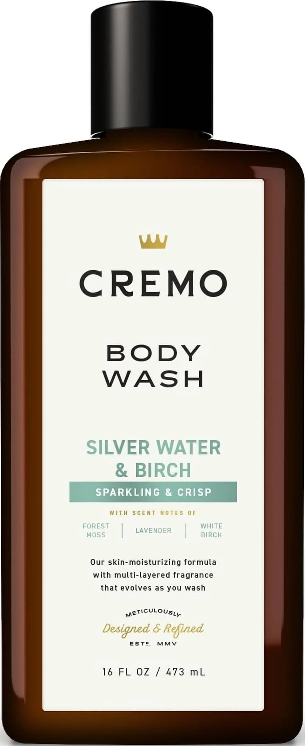 Cremo Men's Body Wash Cypress & Cedar 473ml (16 Fl Oz) | Rich Lathering Moisturizing Shower Gel — Silver Water & Birch