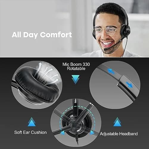 MAIRDI Telephone Headset with RJ9 & 3.5mm Jack | Noise Cancelling Mic for Cisco Phones & PCs thumbnail 5