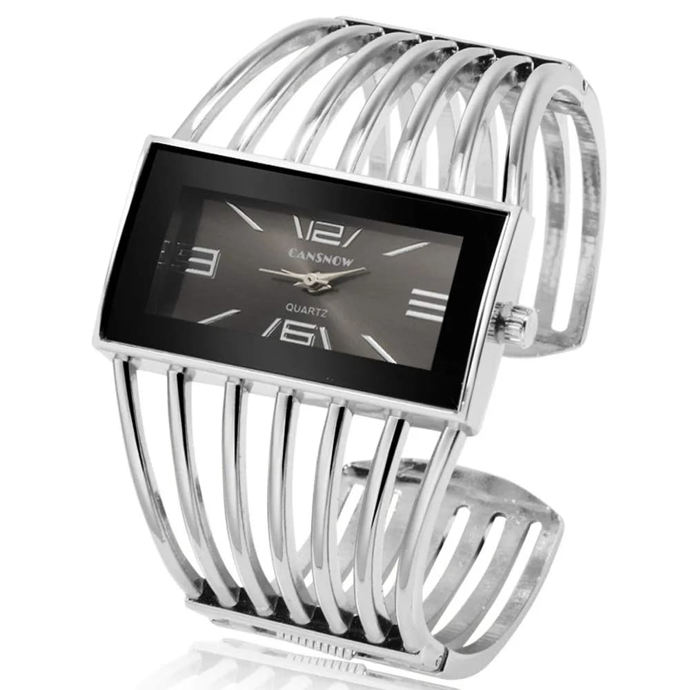 Weicam Women's Quartz Watch Silver Rectangular Dial Hollow Bracelet 38mm Case | Luxury Analog Watch for Ladies — Silver