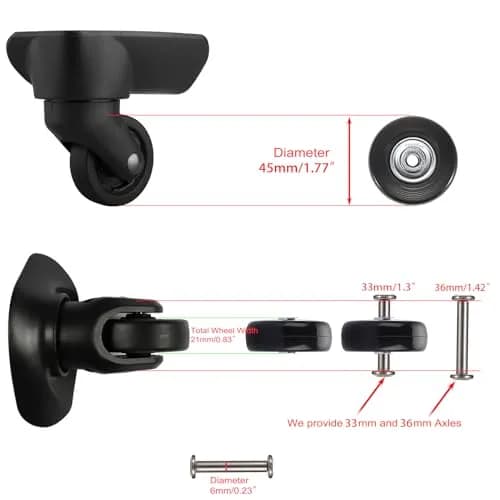 OwnMy Luggage Replacement Wheels 45mm x 18mm | 4-Pack with 33mm & 36mm Axles thumbnail 3