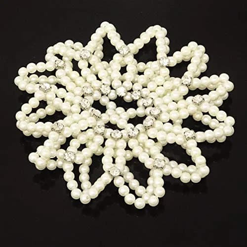 Honbay Hair Bun Cover Elastic Handmade Crochet Hair Net Snood with Pearls and Rhinestones for Ballet, Dance, Skating, etc (White) | Elegant Hair Bun Accessory thumbnail 3