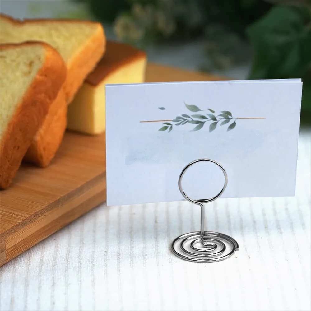 Jofefe Gold Mini Place Card Holders with Ring Design, 5cm (2 inch) Height, 20 Count | Elegant Table Number Stands for Weddings & Events — Silver