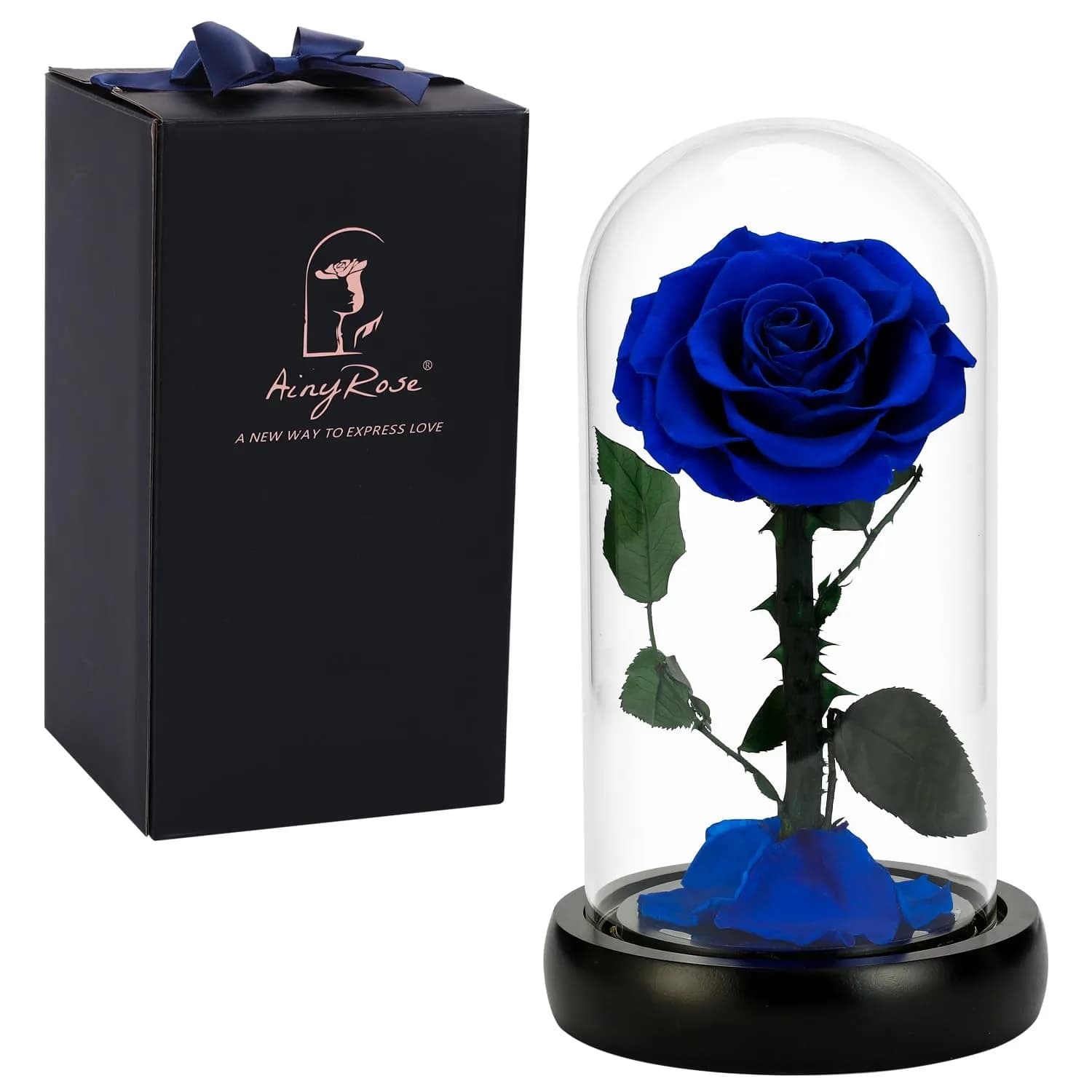 SW Forever Preserved Real Rose Flower in Glass Dome with Gift Box | Blue Eternal Rose for Mom Women, Valentine's Day, Anniversary
